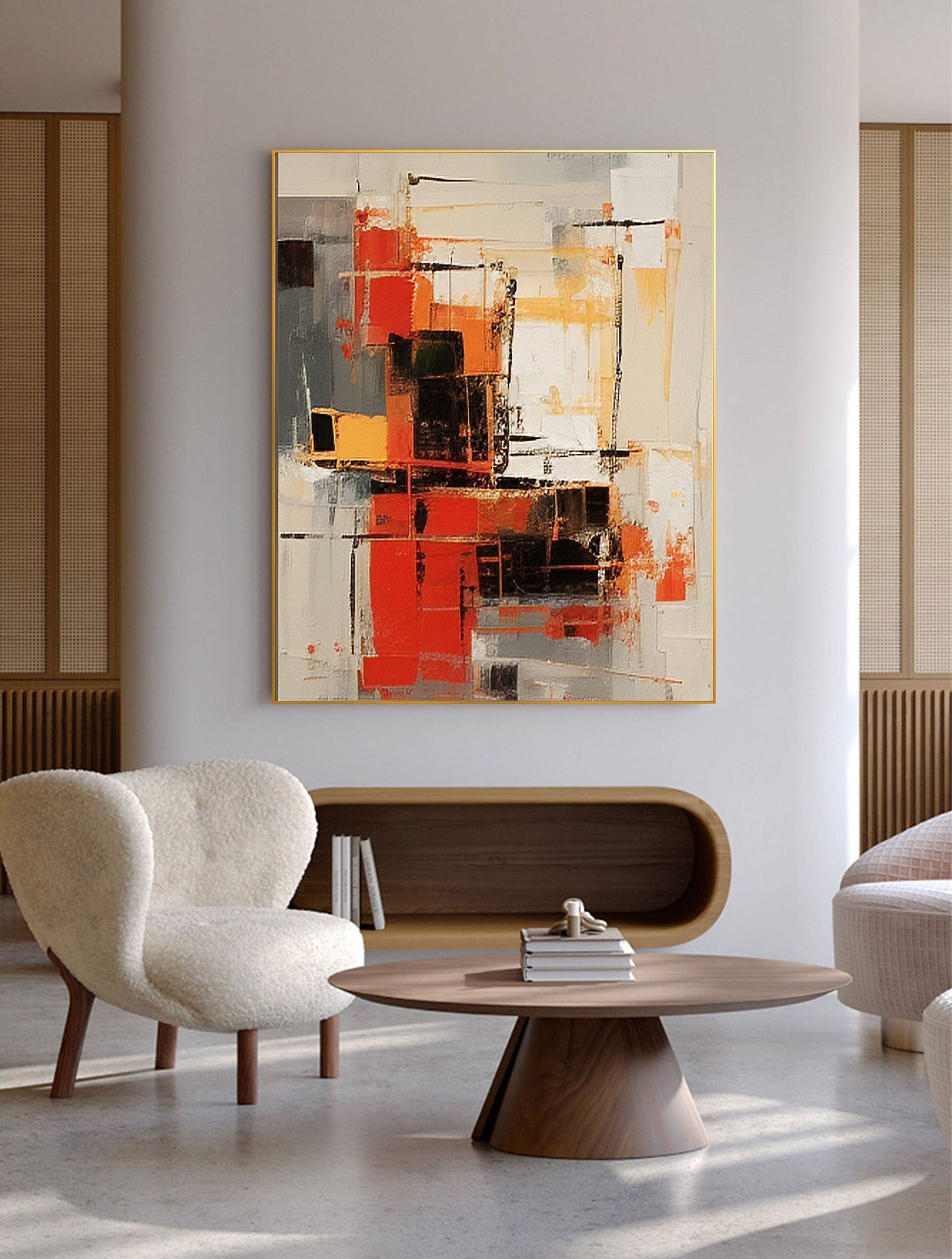 Chic Beige and Brown Abstract Oil Painting for Modern Home Décor
