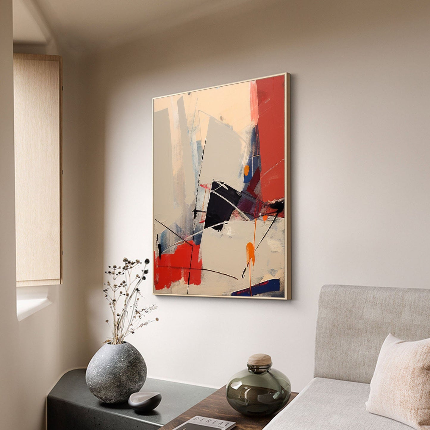 Contemporary Beige and Brown Abstract Oil Painting for Modern Home Decor