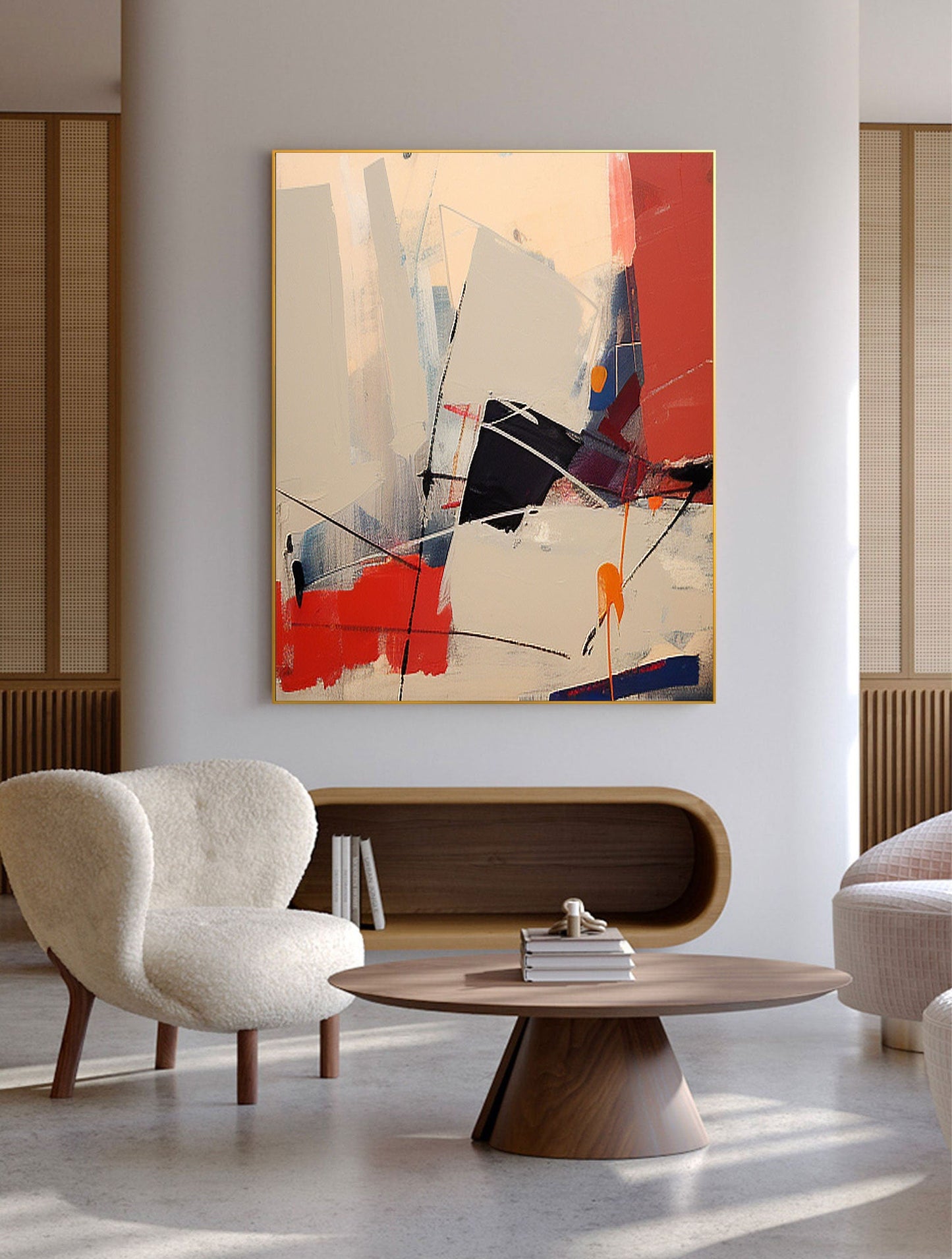 Contemporary Beige and Brown Abstract Oil Painting for Modern Home Decor