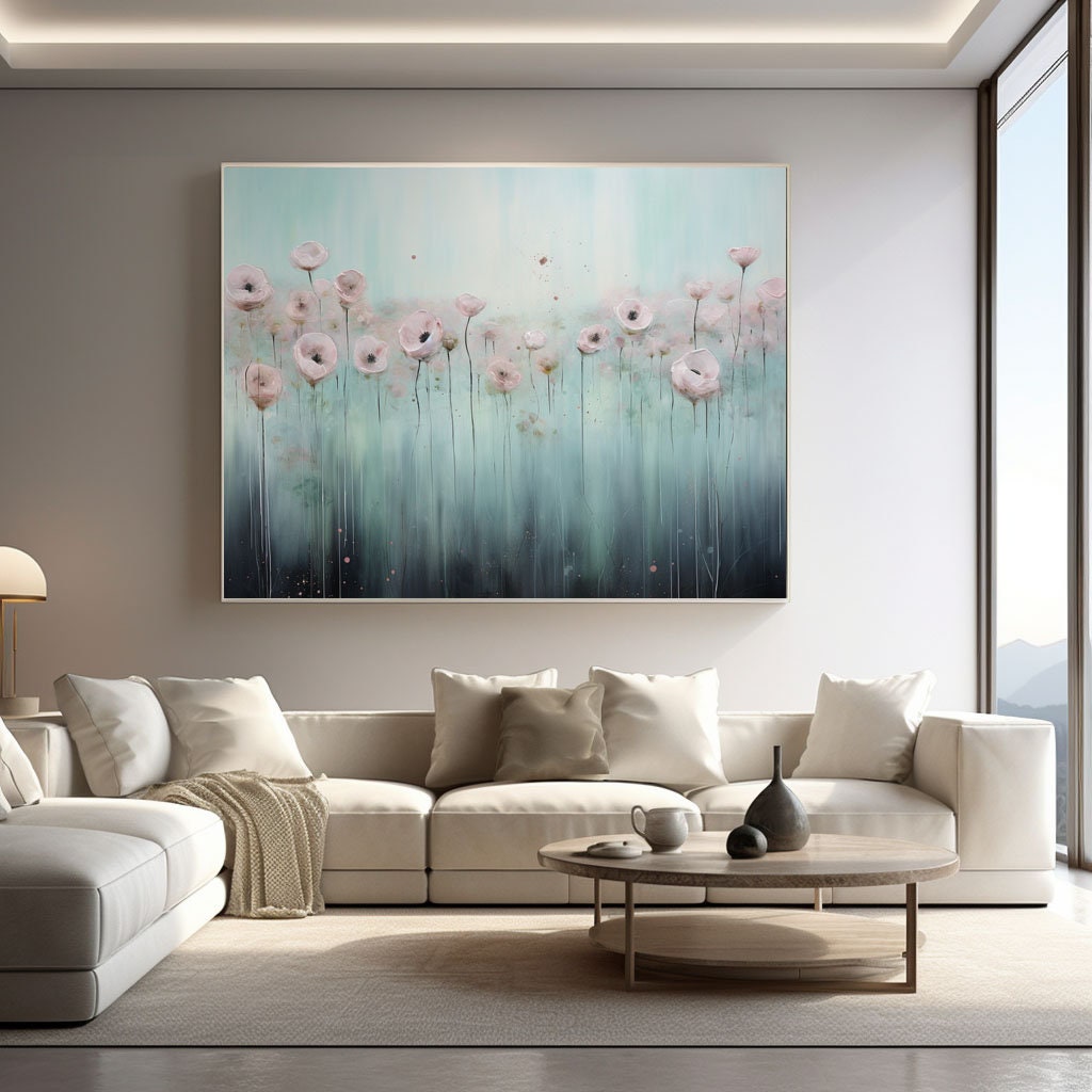Tranquil Floral Landscape Oil Painting for Serene Home Decor