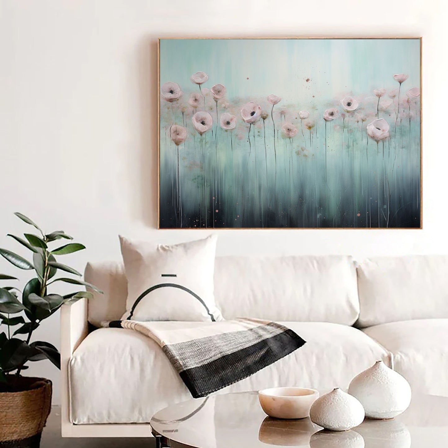 Tranquil Floral Landscape Oil Painting for Serene Home Decor