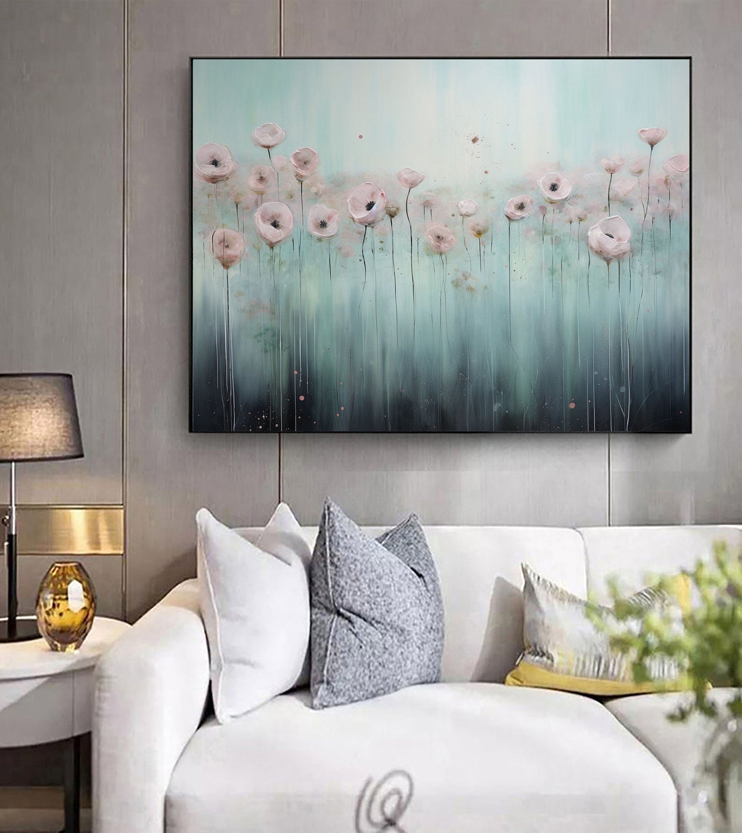 Tranquil Floral Landscape Oil Painting for Serene Home Decor