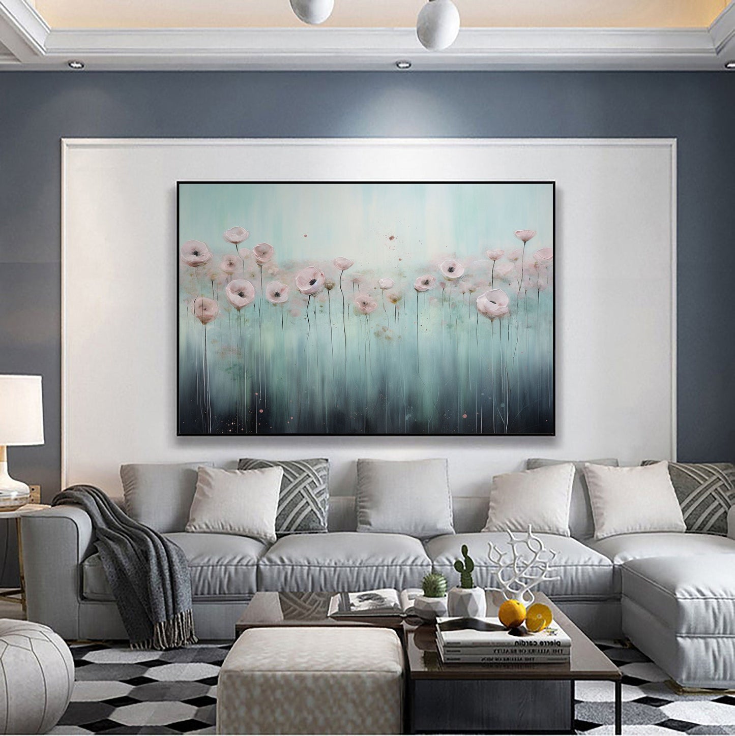 Tranquil Floral Landscape Oil Painting for Serene Home Decor