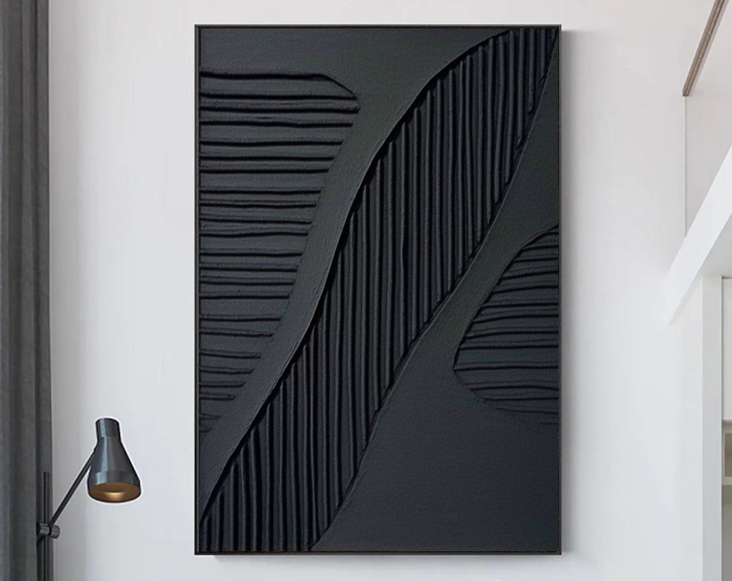 Contemporary Black and White Textured Abstract Oil Painting for Modern Decor
