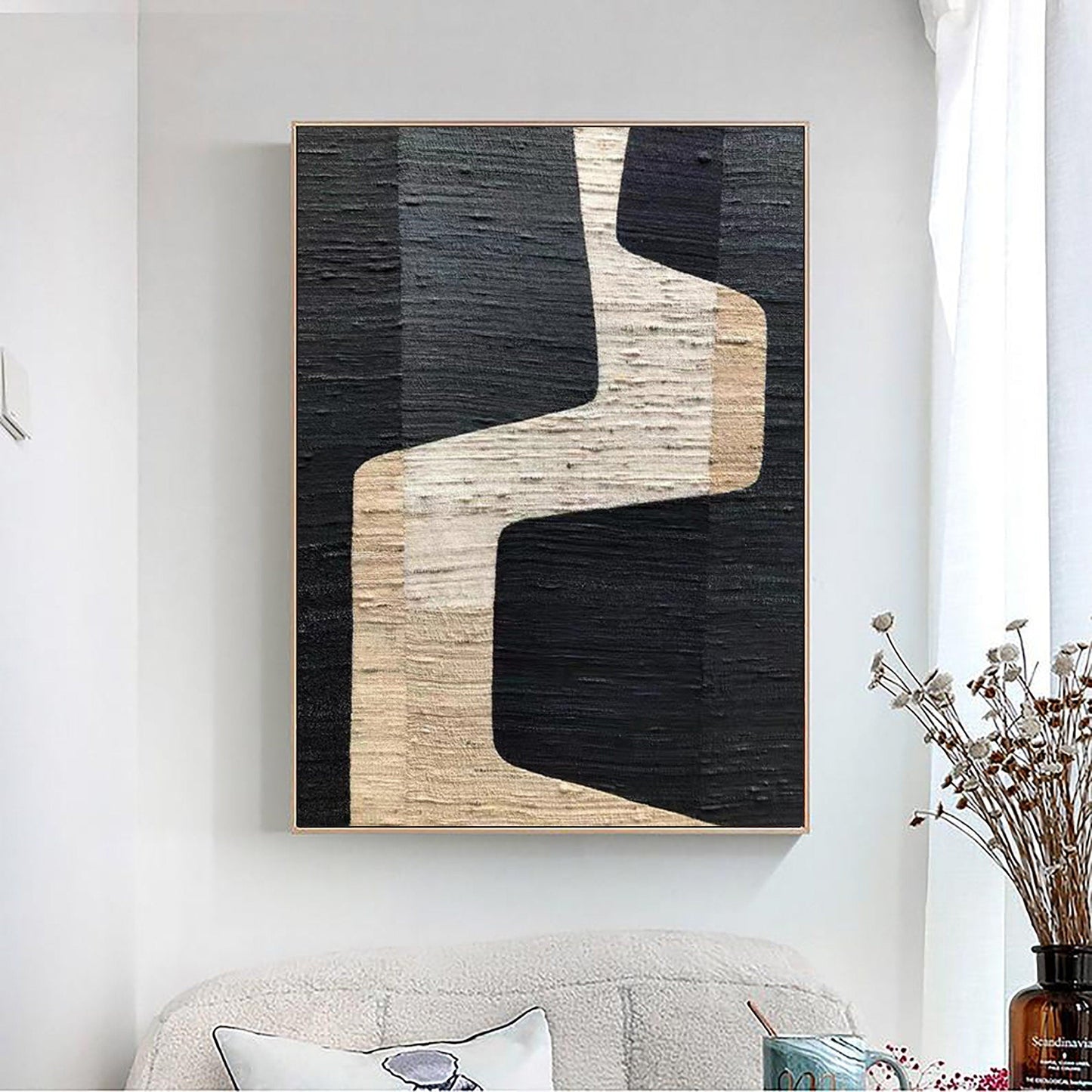 Contemporary Beige and Brown Abstract Oil Painting for Modern Home Decor