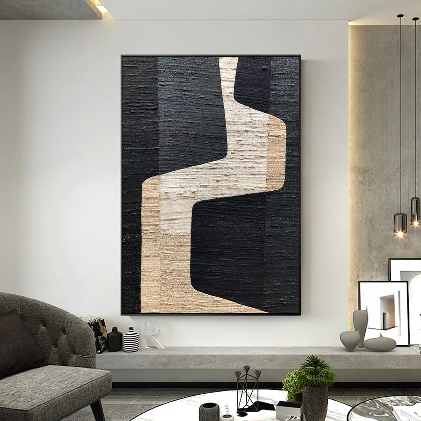 Contemporary Beige and Brown Abstract Oil Painting for Modern Home Decor