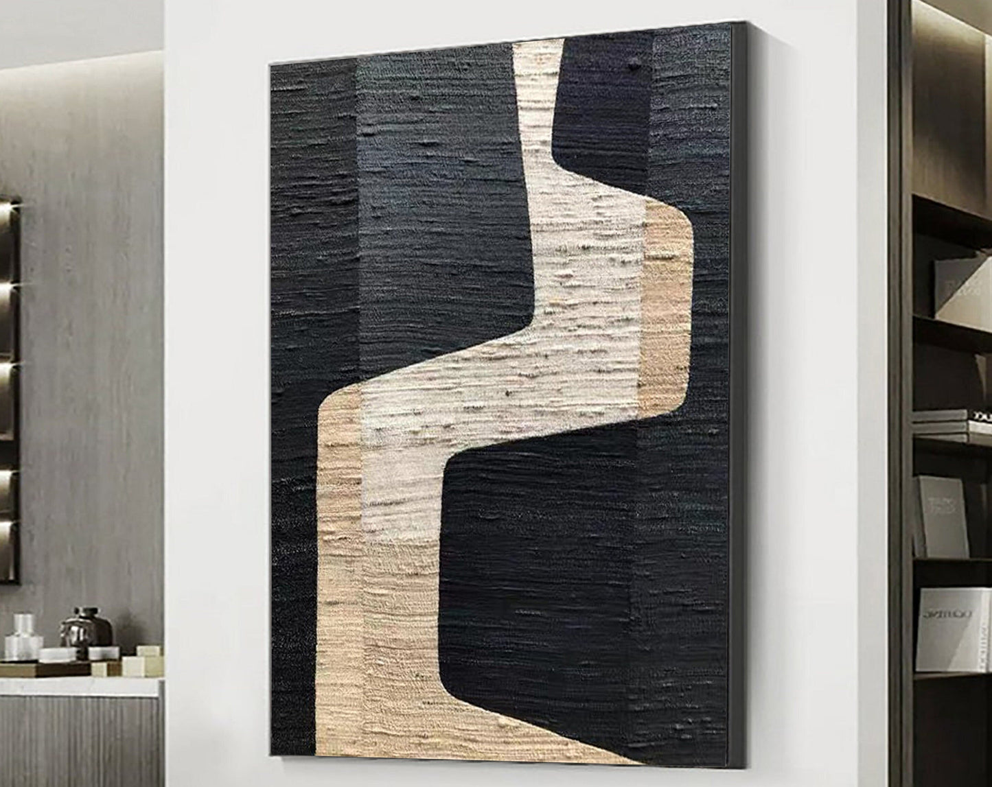 Contemporary Beige and Brown Abstract Oil Painting for Modern Home Decor