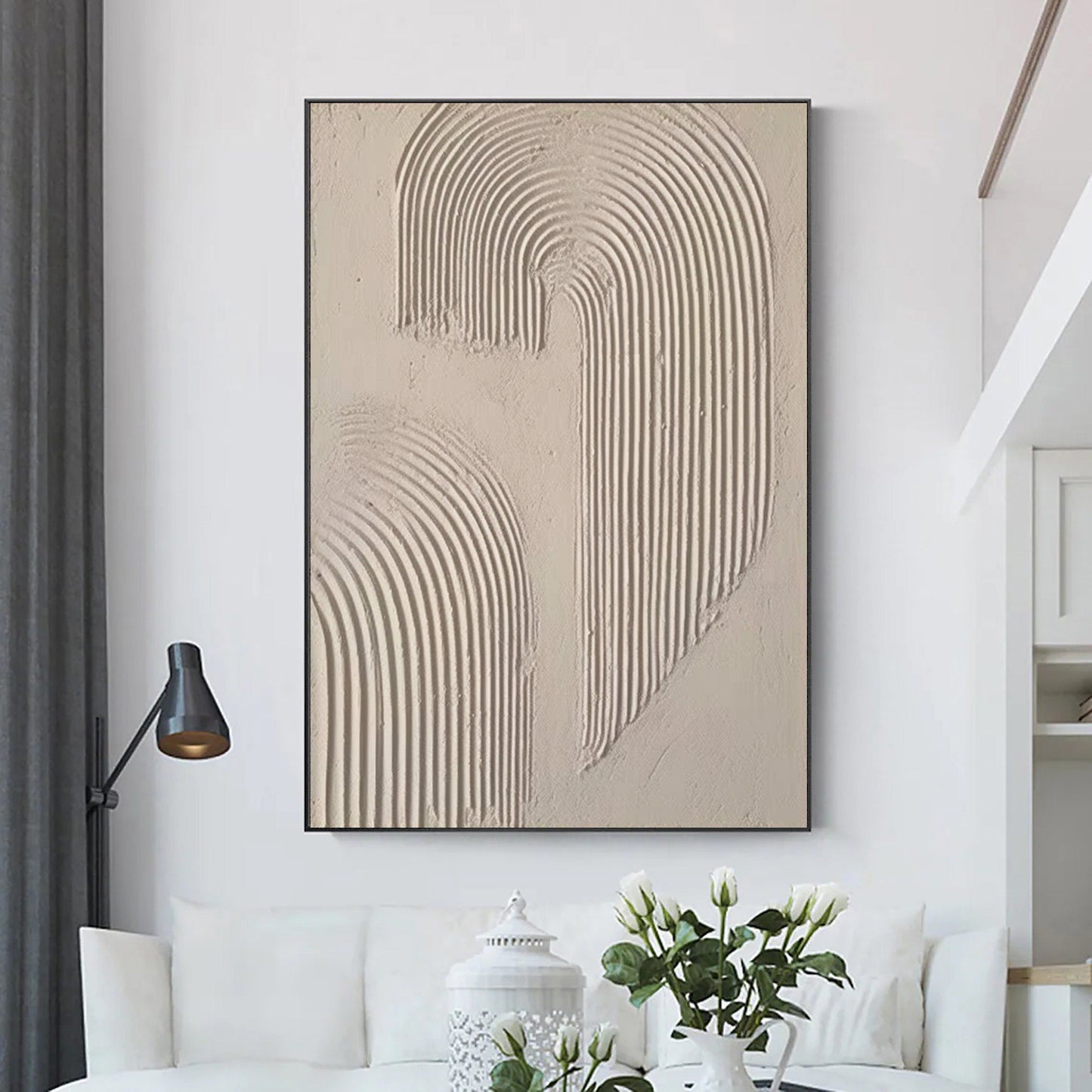 Beige and Brown Modern Abstract Oil Painting for Elegant Home Decor