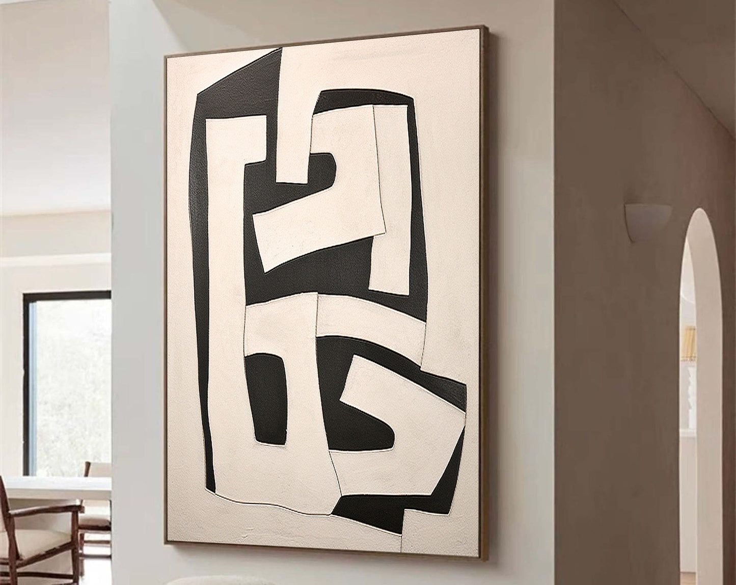 Minimalist Beige and Brown Abstract Oil Painting for Modern Home Décor