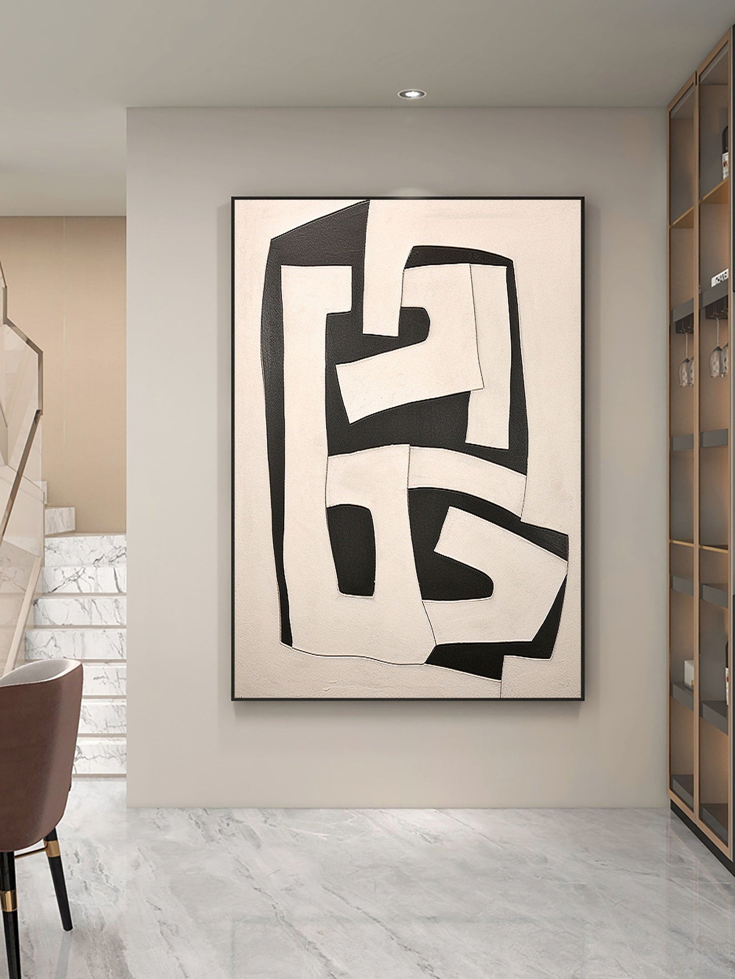 Minimalist Beige and Brown Abstract Oil Painting for Modern Home Décor