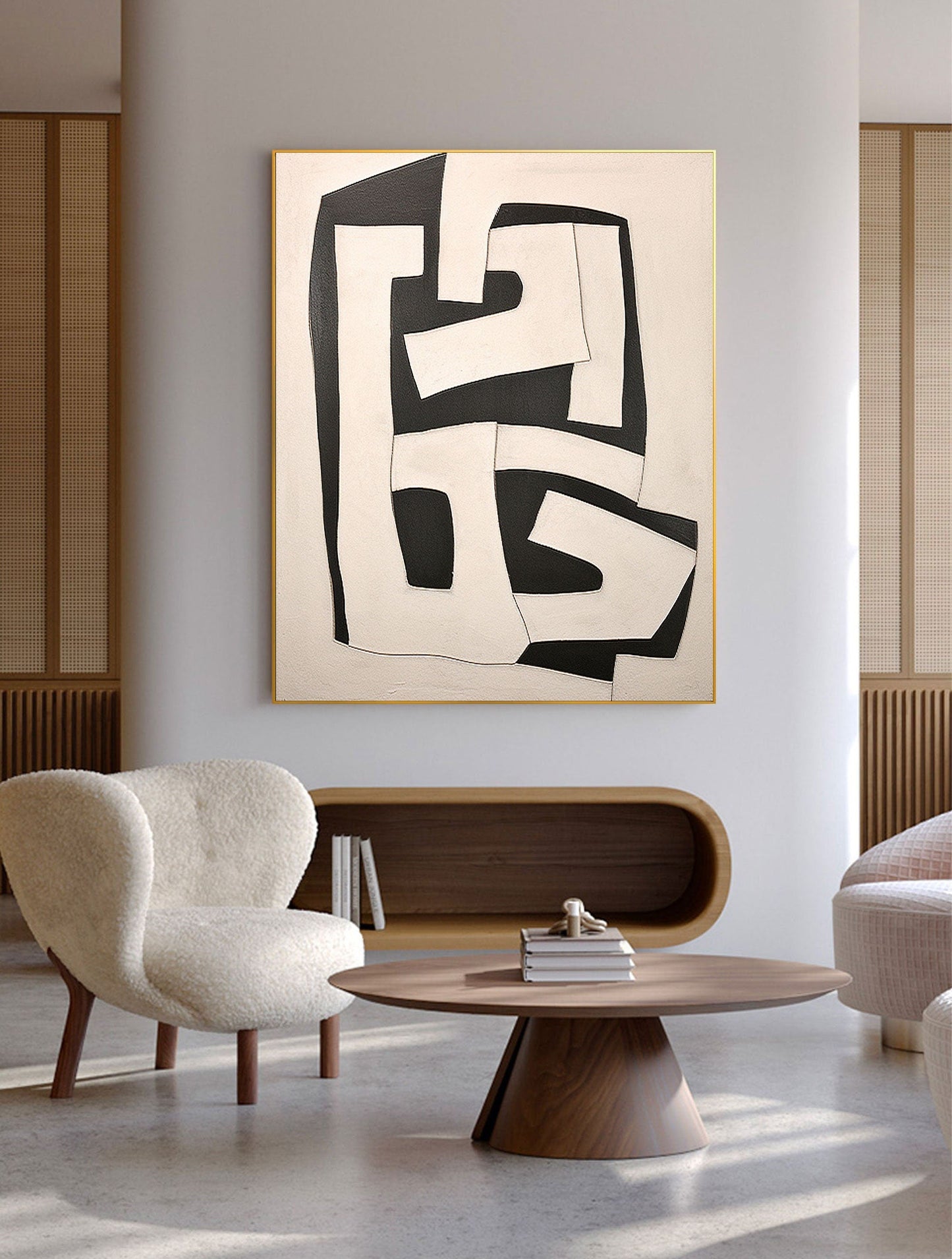 Minimalist Beige and Brown Abstract Oil Painting for Modern Home Décor