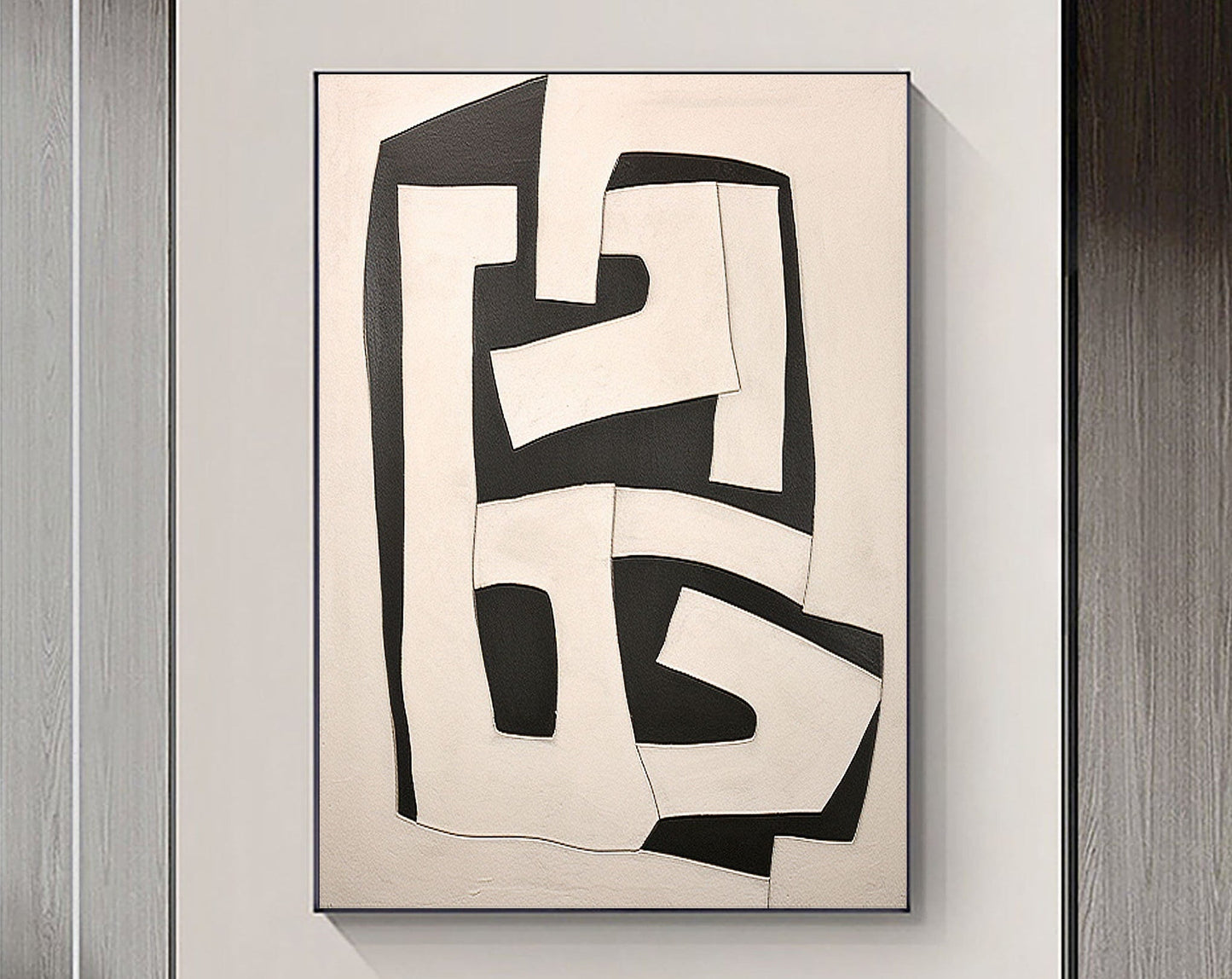Minimalist Beige and Brown Abstract Oil Painting for Modern Home Décor