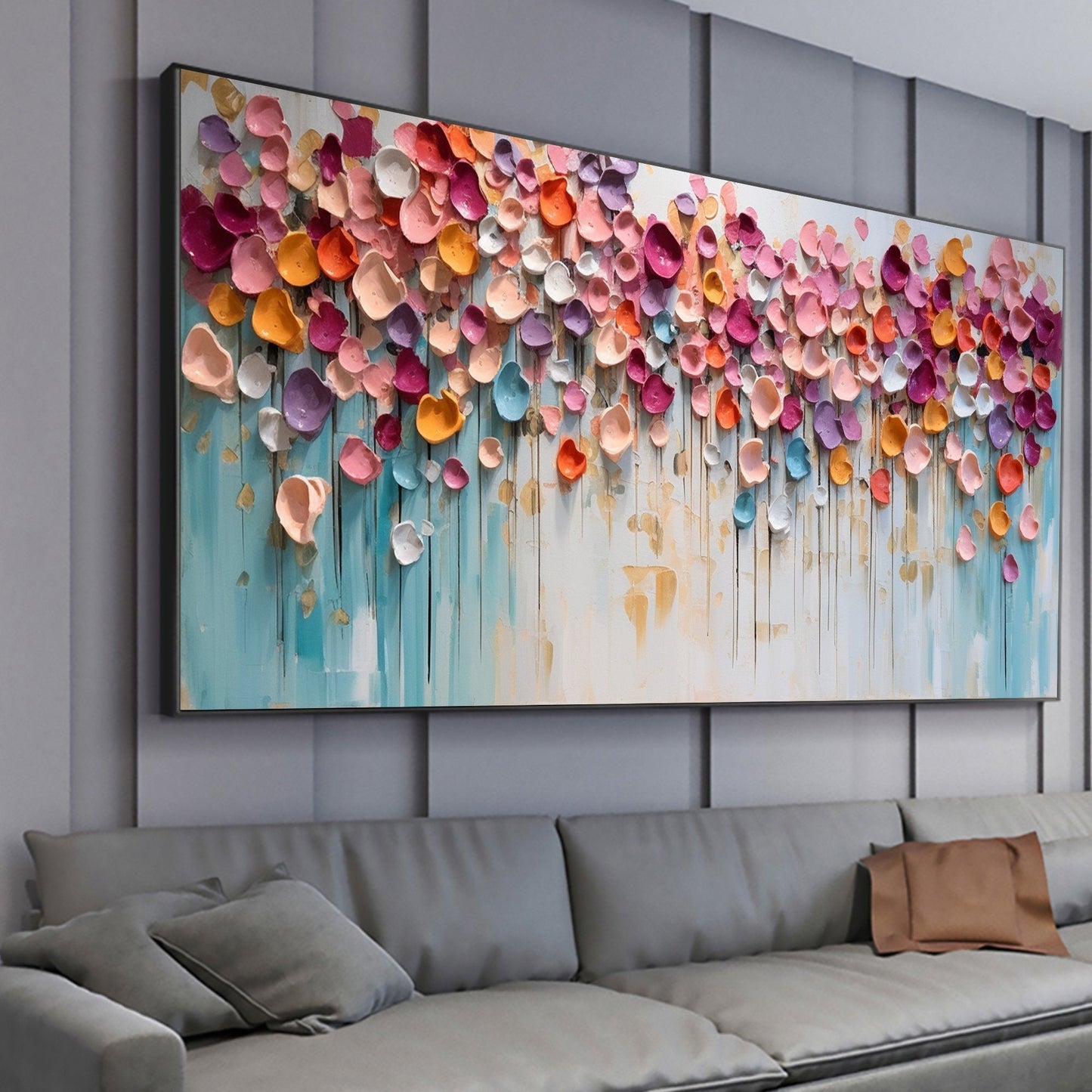 Colorful Textured Floral Abstract Oil Painting for Modern Home Decor