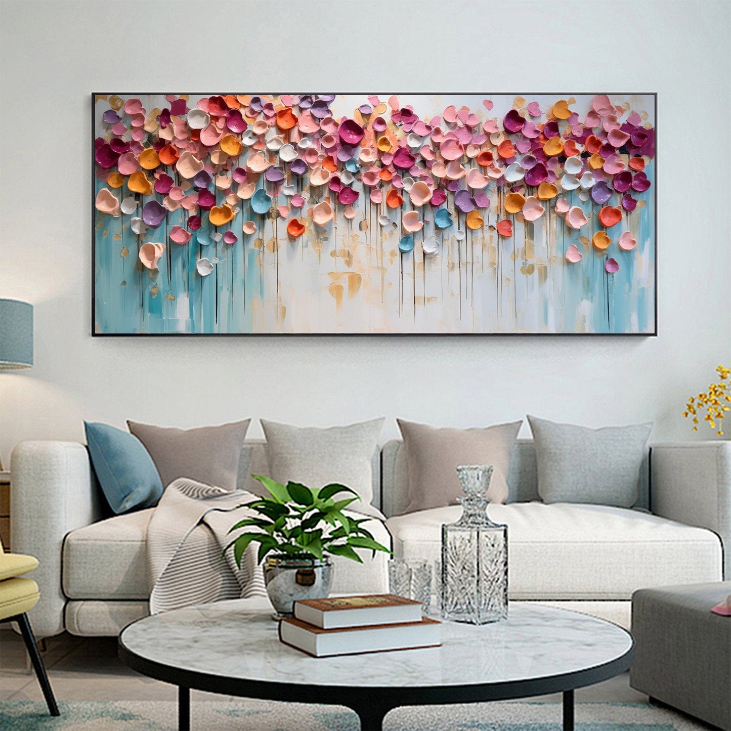 Colorful Textured Floral Abstract Oil Painting for Modern Home Decor