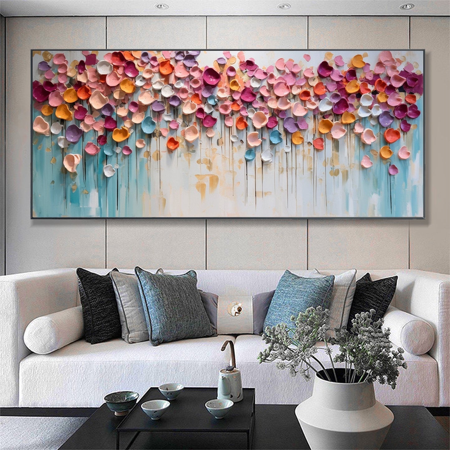 Colorful Textured Floral Abstract Oil Painting for Modern Home Decor