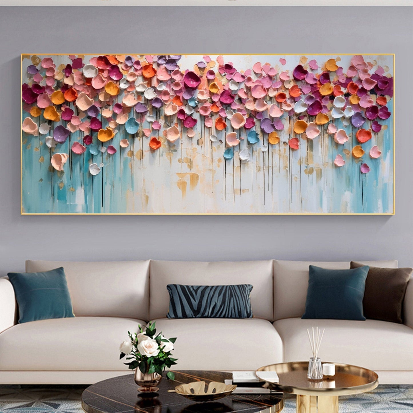 Colorful Textured Floral Abstract Oil Painting for Modern Home Decor
