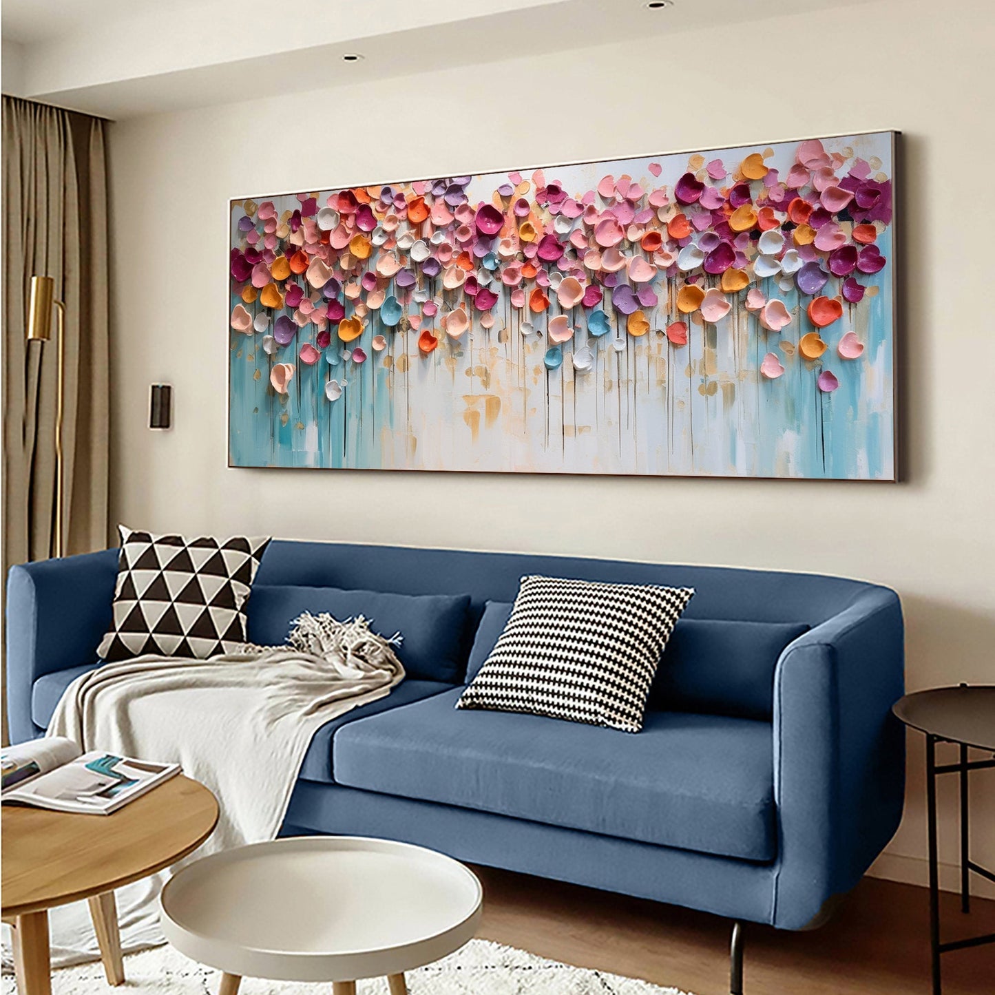 Colorful Textured Floral Abstract Oil Painting for Modern Home Decor