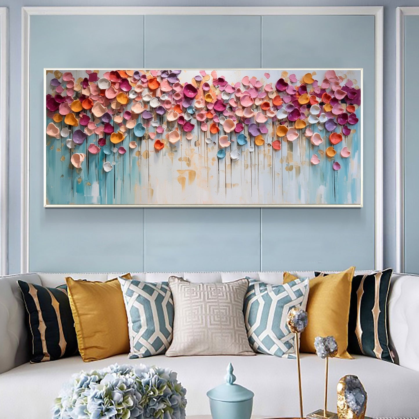 Colorful Textured Floral Abstract Oil Painting for Modern Home Decor