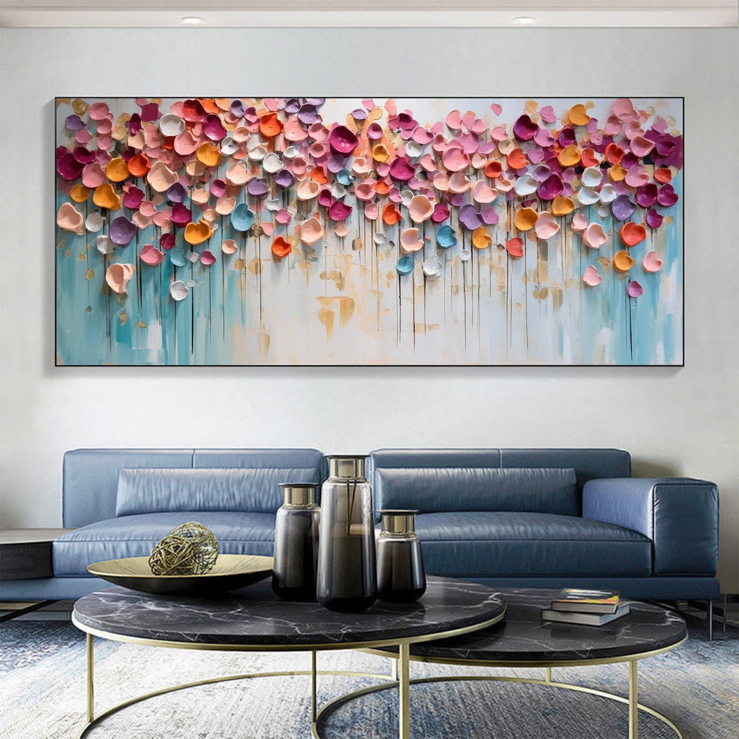 Colorful Textured Floral Abstract Oil Painting for Modern Home Decor