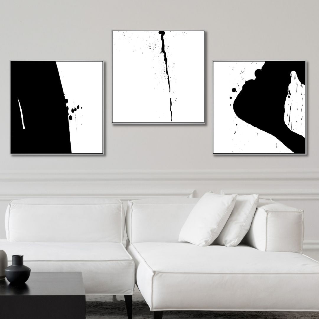 Minimalist Black and White Abstract Oil Painting for Modern Home Décor