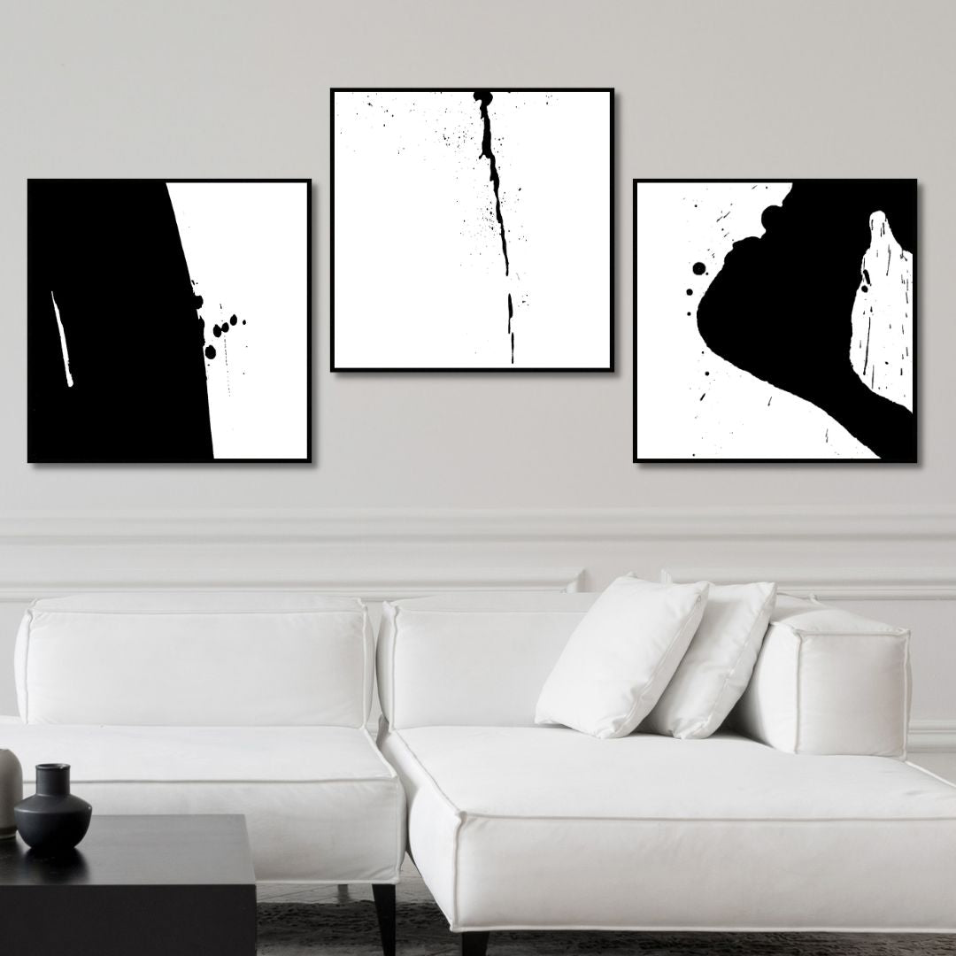 Minimalist Black and White Abstract Oil Painting for Modern Home Décor