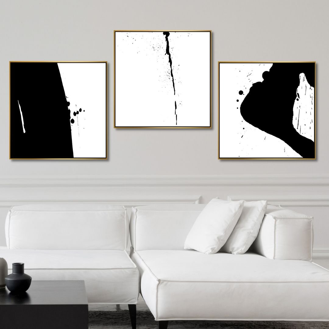 Minimalist Black and White Abstract Oil Painting for Modern Home Décor