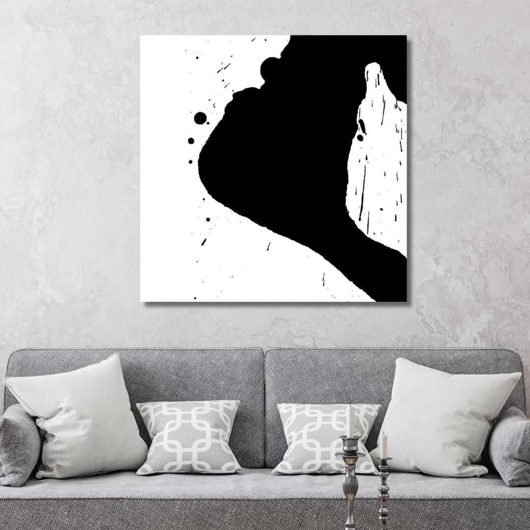 Minimalist Black and White Abstract Oil Painting for Modern Home Décor