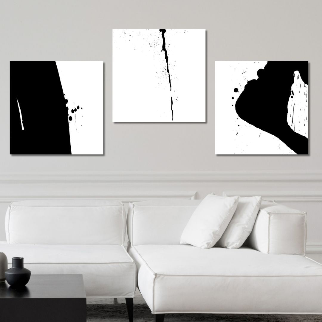 Minimalist Black and White Abstract Oil Painting for Modern Home Décor
