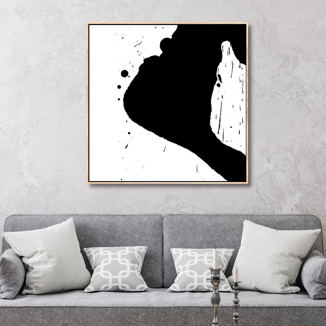Minimalist Black and White Abstract Oil Painting for Modern Home Décor