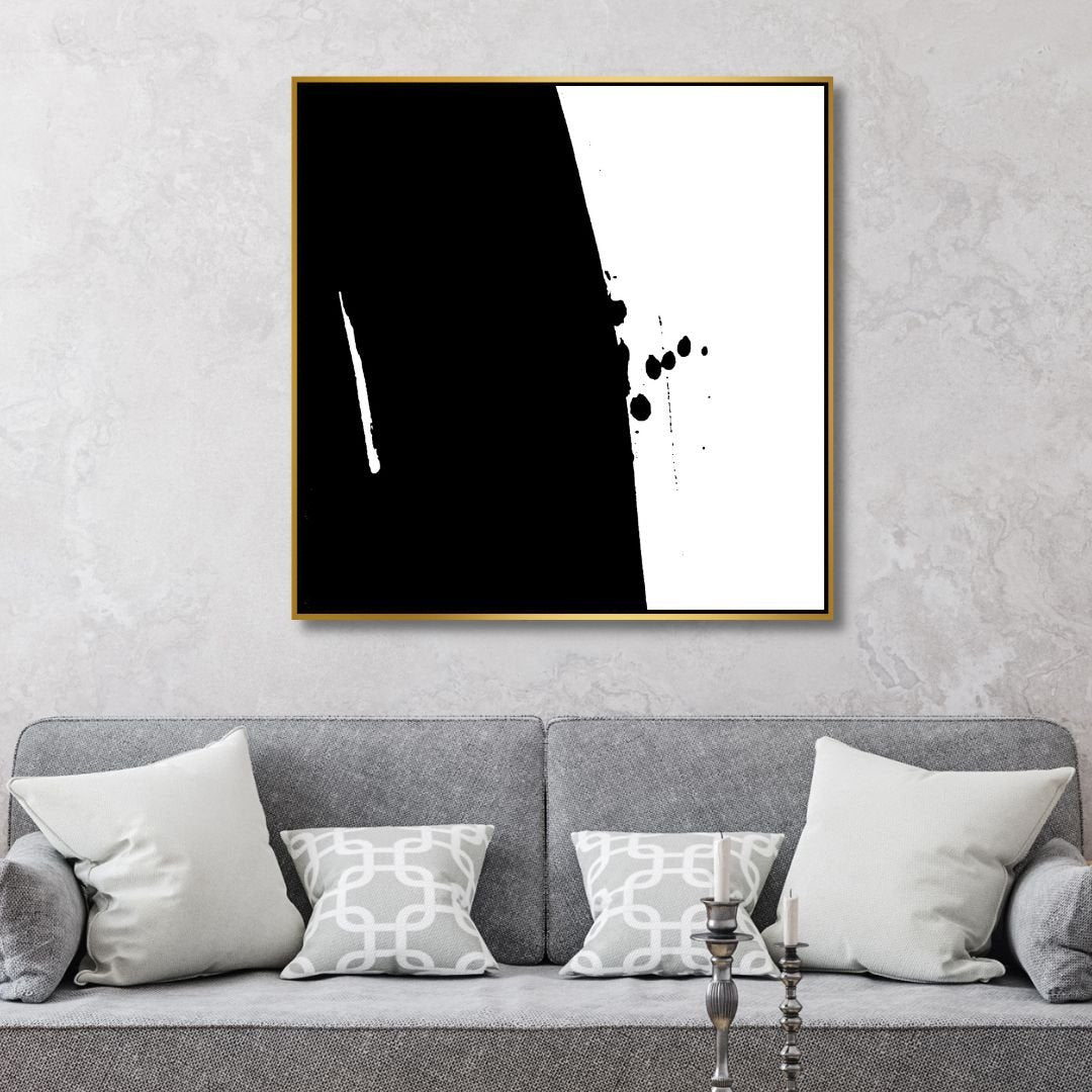 Minimalist Black and White Abstract Oil Painting for Modern Home Décor