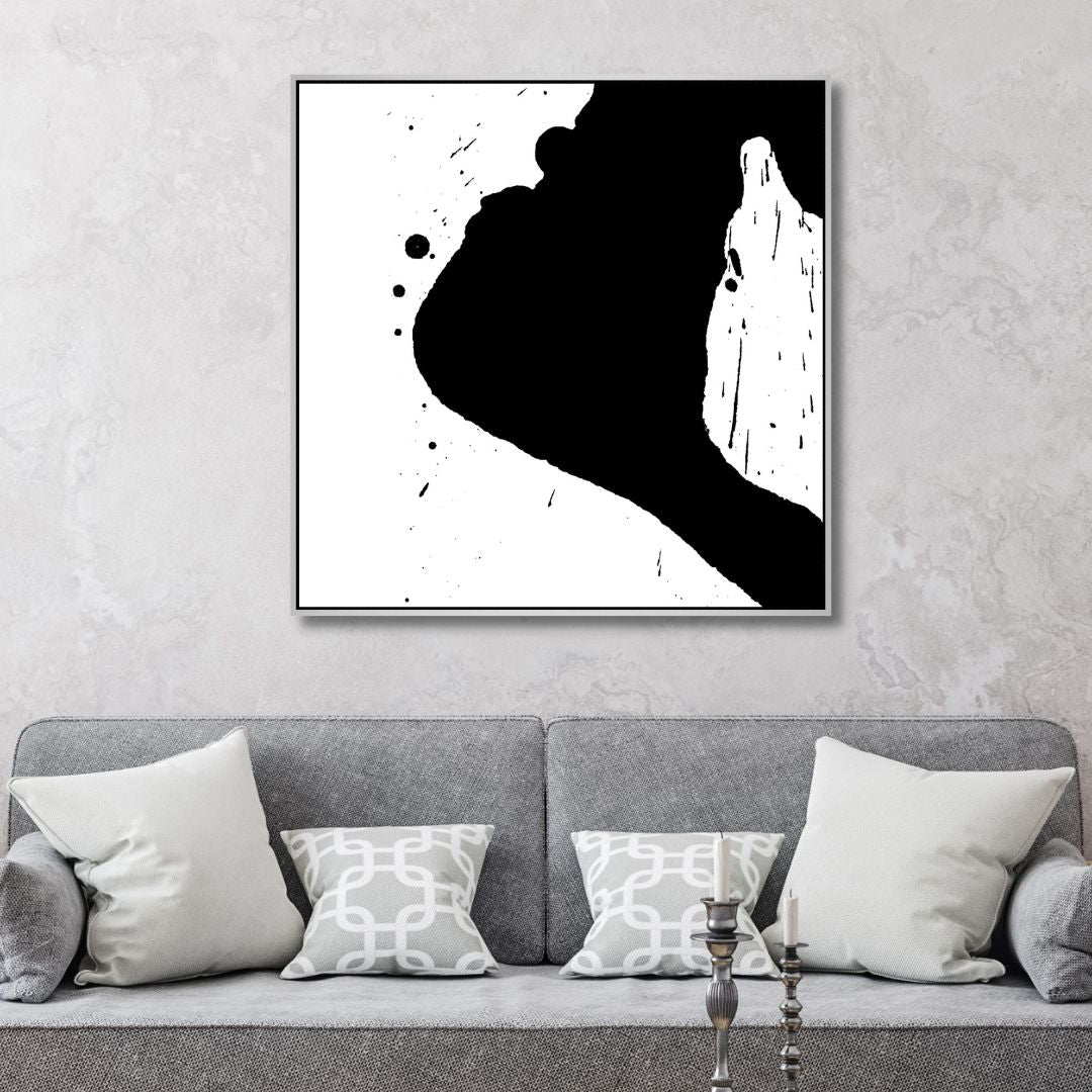 Minimalist Black and White Abstract Oil Painting for Modern Home Décor