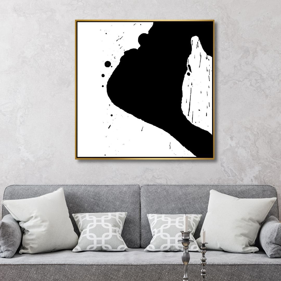 Minimalist Black and White Abstract Oil Painting for Modern Home Décor