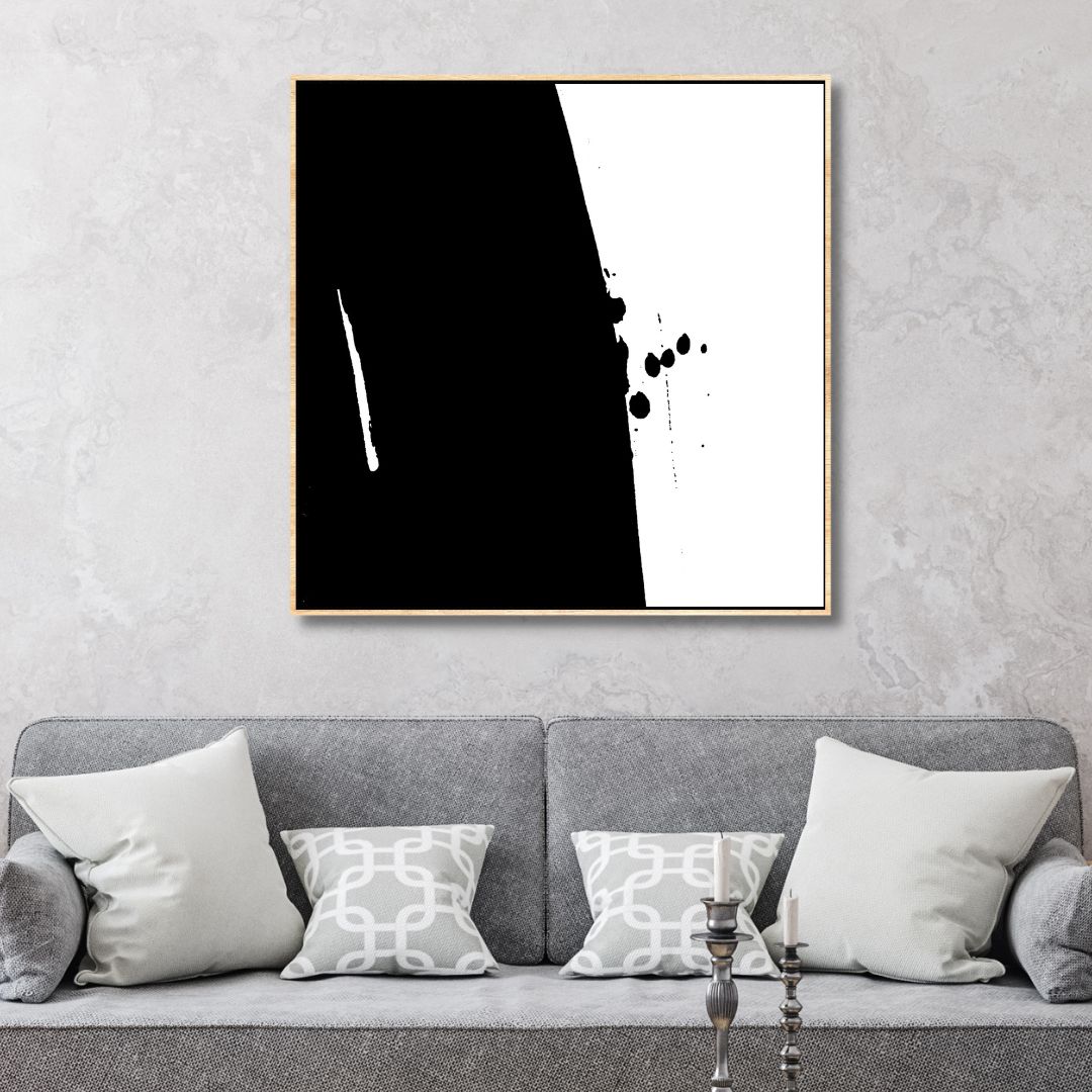 Minimalist Black and White Abstract Oil Painting for Modern Home Décor