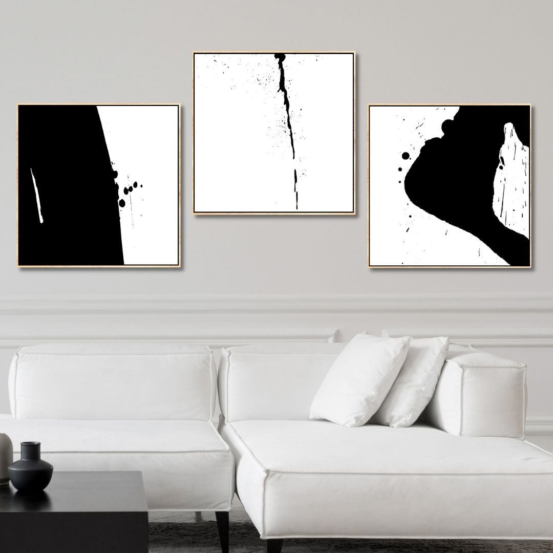 Minimalist Black and White Abstract Oil Painting for Modern Home Décor