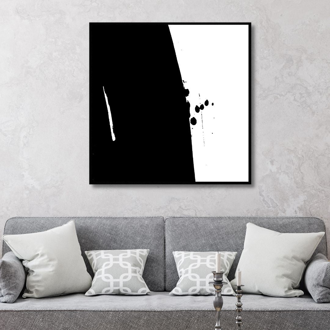 Minimalist Black and White Abstract Oil Painting for Modern Home Décor