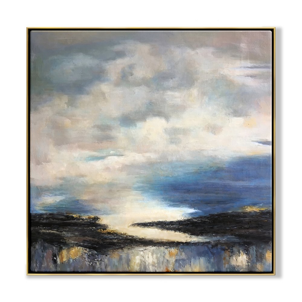 Serene Horizon: Abstract Oil Painting of Sky and Water Blending