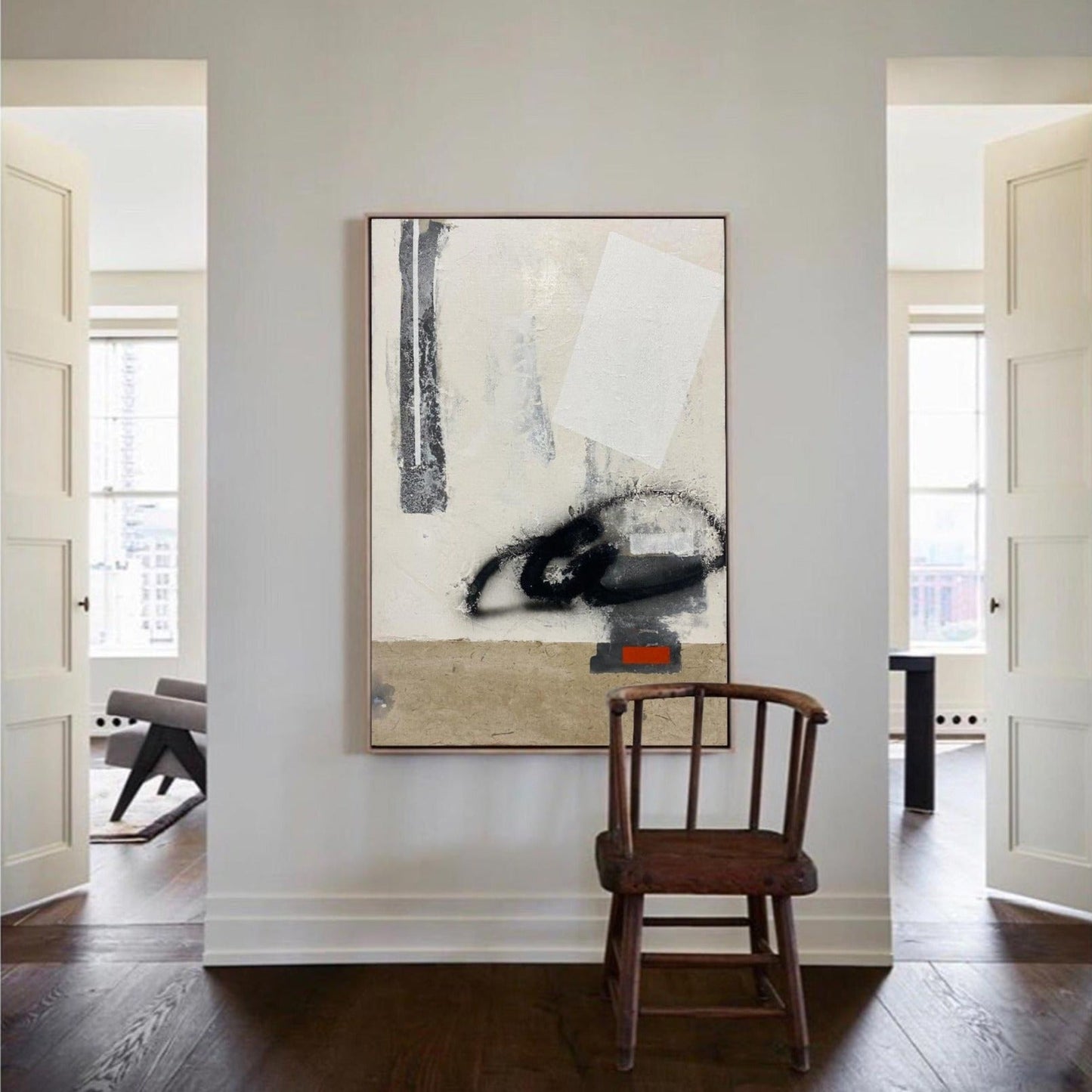 Contemporary Brown and White Abstract Oil Painting for Modern Home Decor