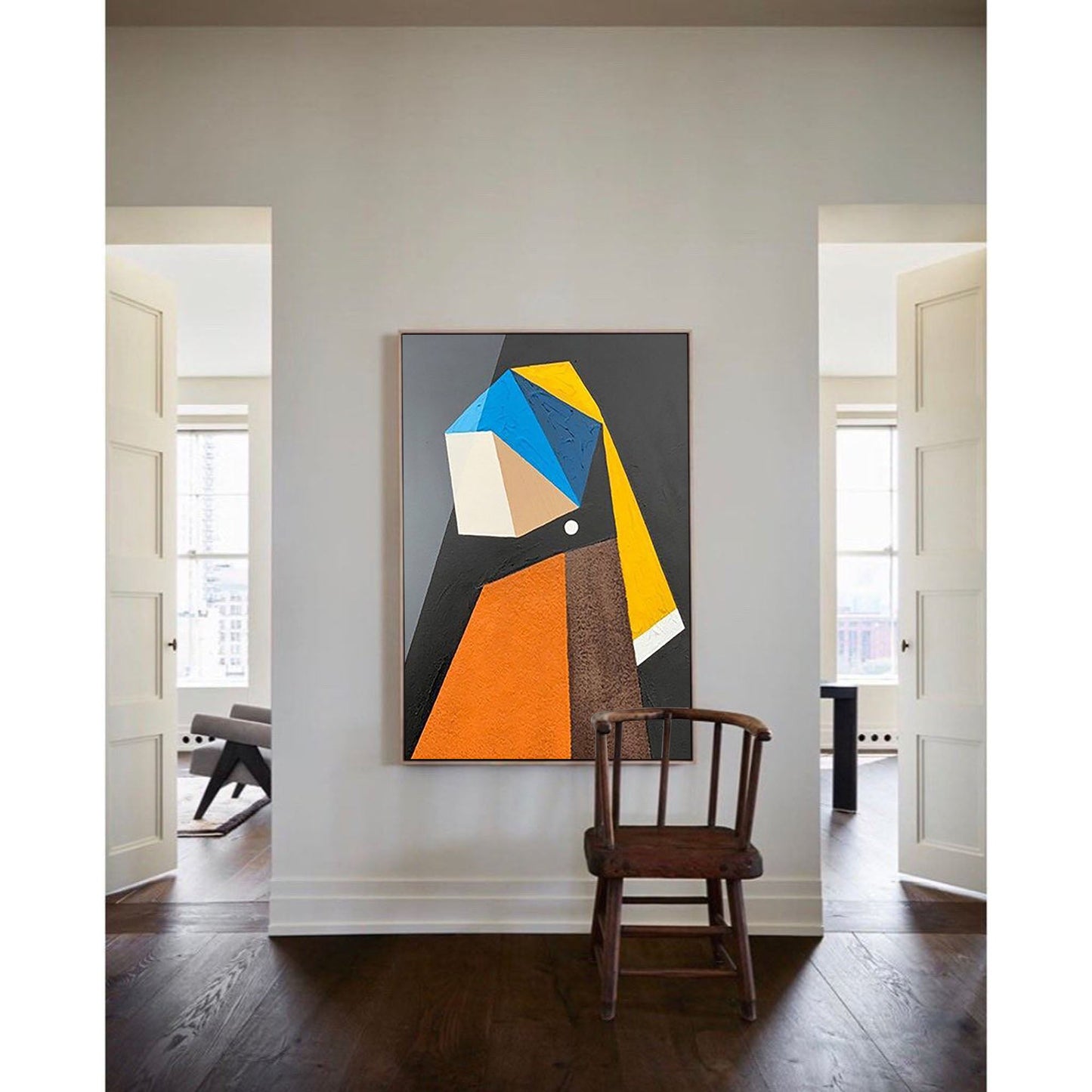 Abstract Minimalist Oil Painting with Vibrant Colors and Geometric Shapes