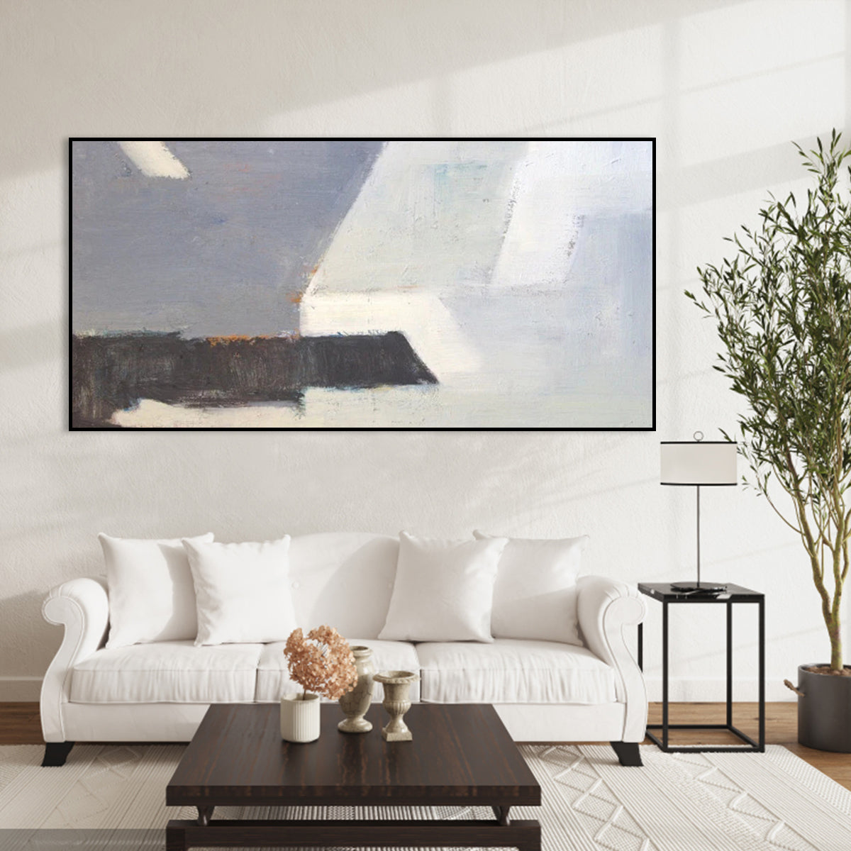 Abstract Grey and White Oil Painting for Elegant Home Décor