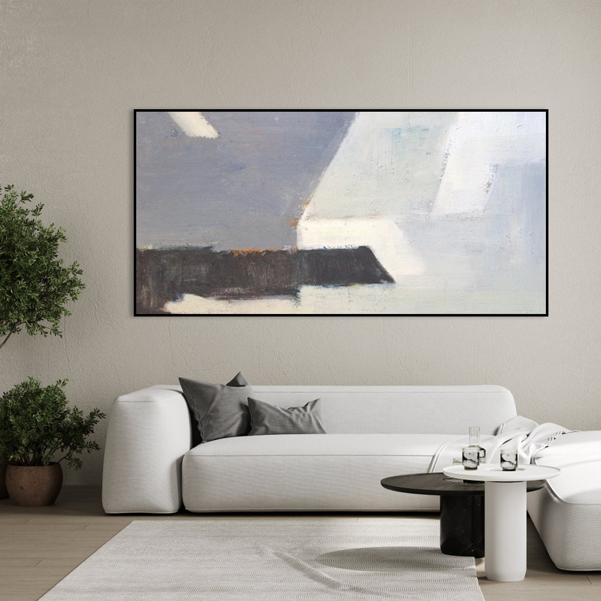 Abstract Grey and White Oil Painting for Elegant Home Décor