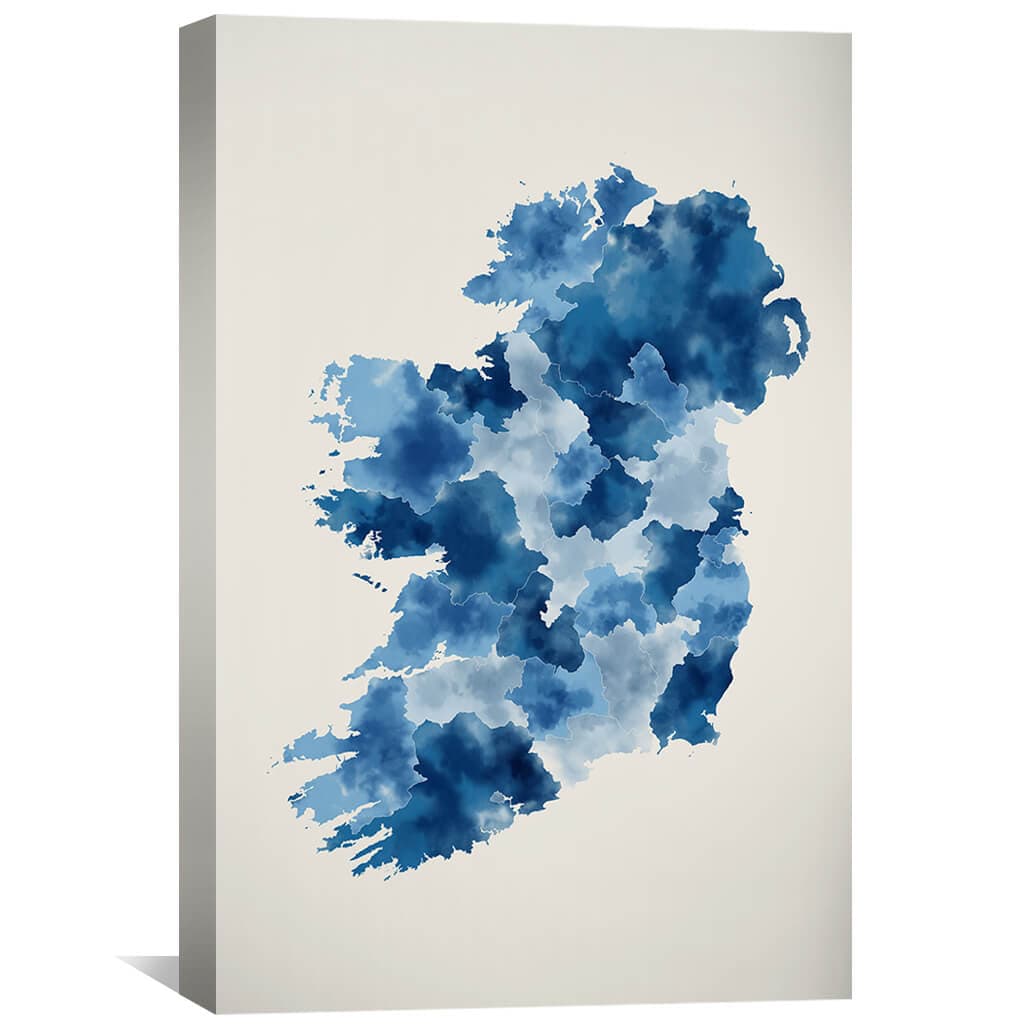 Blue Abstract Ireland Map Oil Painting for Home Decor