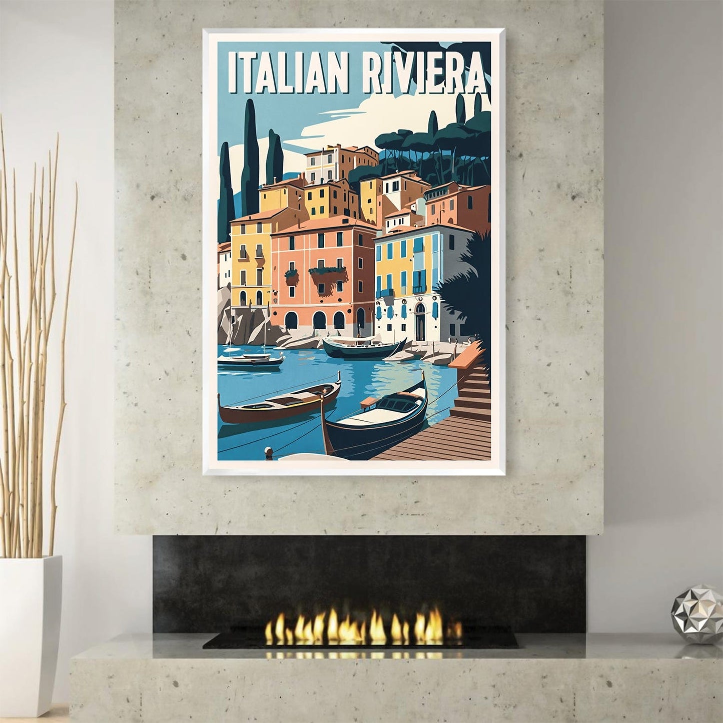 Charming Italian Riviera Coastal Scene Oil Painting for Home Decor