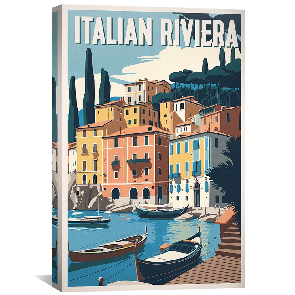 Charming Italian Riviera Coastal Scene Oil Painting for Home Decor
