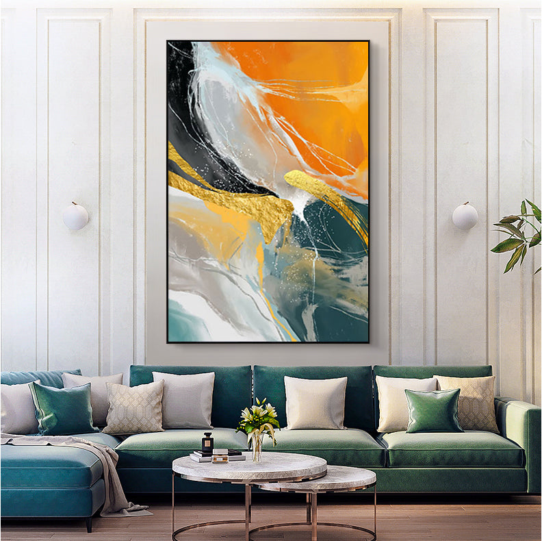 Gold Marble Accent Natural Waves Multicolor Oil Painting