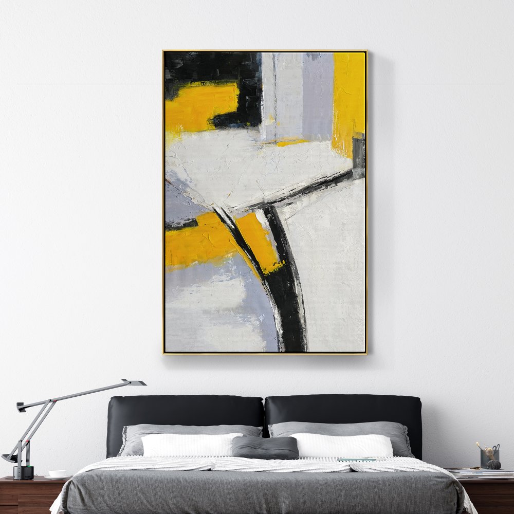 Abstract Yellow and Black Oil Painting for Modern Home Decor