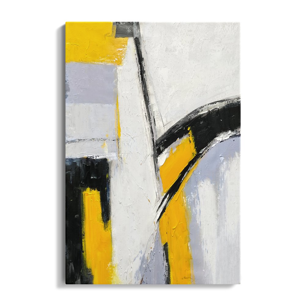 Abstract Yellow and Black Oil Painting for Modern Home Decor