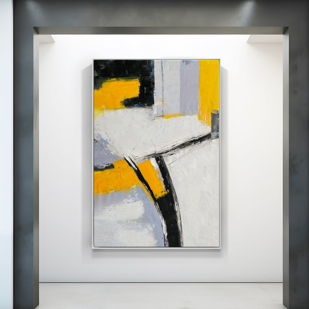 Abstract Yellow and Black Oil Painting for Modern Home Decor