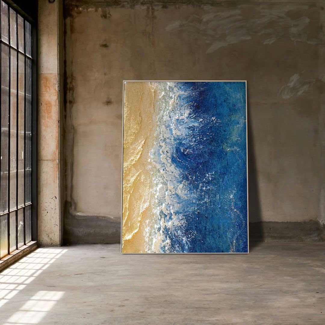 Serene Beach Waves Oil Painting for Coastal Home Decor