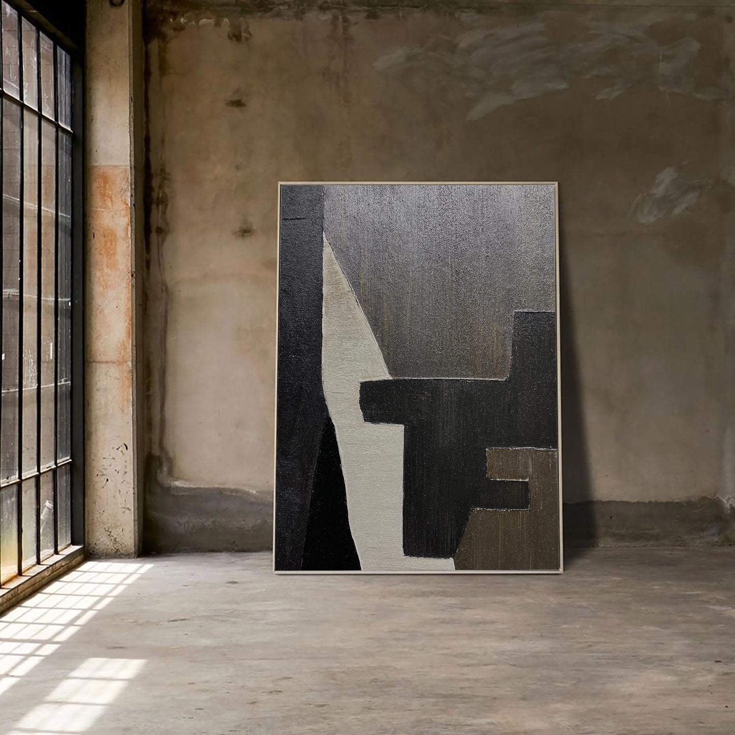 Contemporary Black and Brown Abstract Oil Painting for Modern Home Decor
