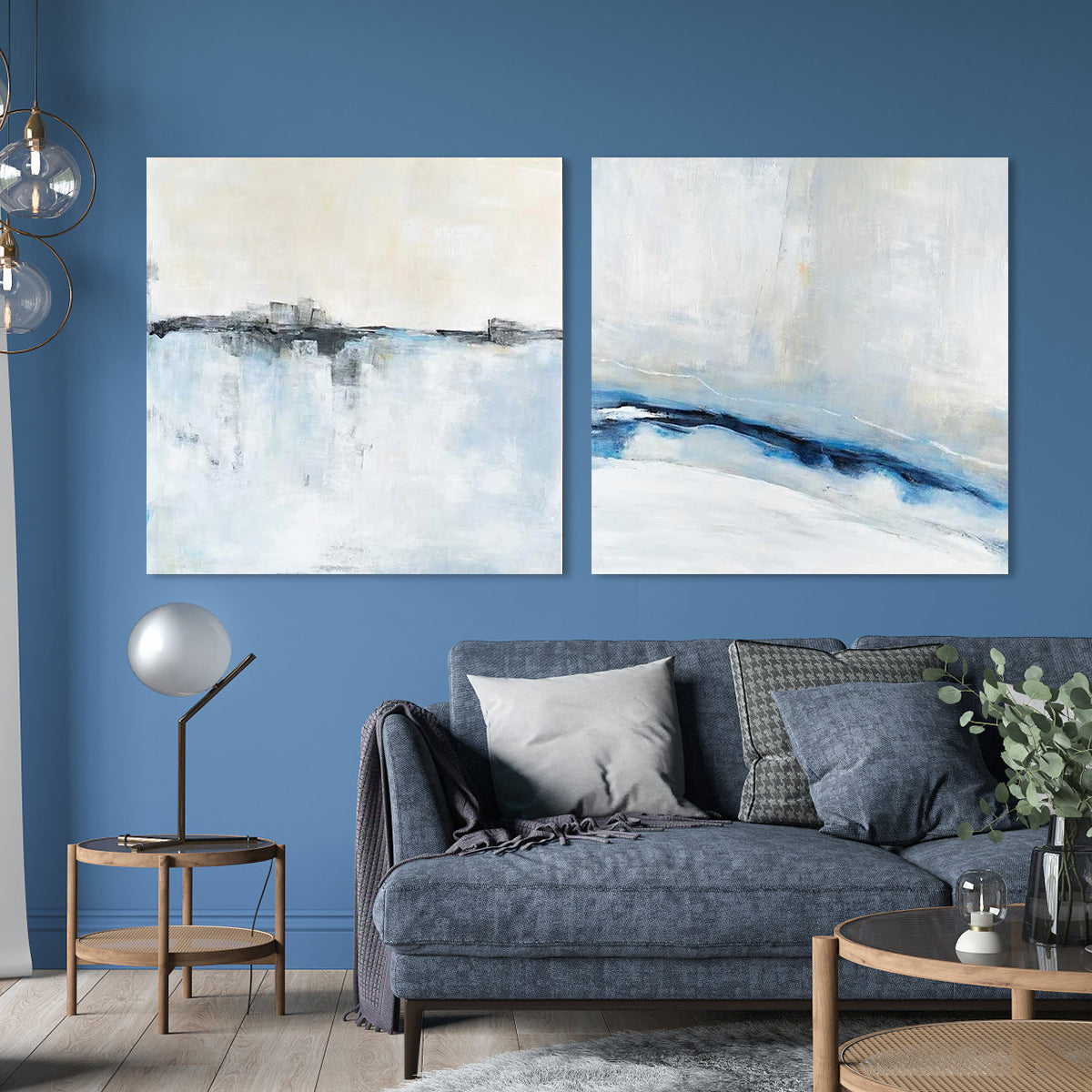 Tranquil Blue and White Abstract Oil Painting for Serene Home Decor